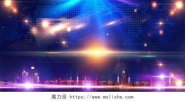 2019猪年炫酷蓝黑色新年年会舞台背景颁奖会议海报背景